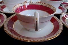 AYNSLEY #3777 RED BAND, BROWN DECOR RIM,  GILT -  CUP & SAUCER   .....   http://jaapiesfinechinastore.com