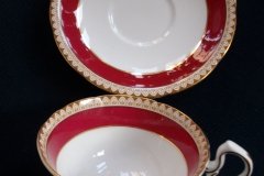 AYNSLEY #3777 RED BAND, BROWN DECOR RIM,  GILT -  CUP & SAUCER   .....   http://jaapiesfinechinastore.com