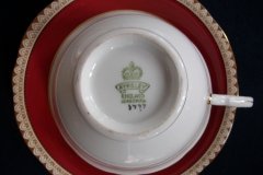 AYNSLEY #3777 RED BAND, BROWN DECOR RIM,  GILT -  CUP & SAUCER   .....   http://jaapiesfinechinastore.com