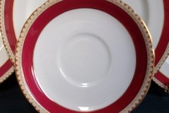 AYNSLEY #3777 RED BAND, BROWN DECOR RIM,  GILT -  SAUCER for SOUP BOWL  .....   http://jaapiesfinechinastore.com