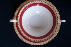 AYNSLEY #3777 RED BAND, BROWN DECOR RIM,  GILT -  SOUP BOWL & SAUCER .....   http://jaapiesfinechinastore.com