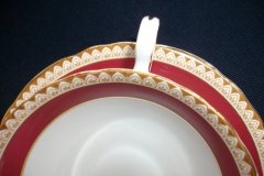 AYNSLEY #3777 RED BAND, BROWN DECOR RIM,  GILT -  SOUP BOWL & SAUCER .....   http://jaapiesfinechinastore.com