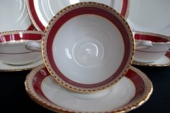 AYNSLEY #3777 RED BAND, BROWN DECOR RIM,  GILT -  SOUP BOWL & SAUCER .....   http://jaapiesfinechinastore.com