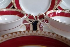 AYNSLEY #3777 RED BAND, BROWN DECOR RIM,  GILT -  SOUP BOWL & SAUCER .....   http://jaapiesfinechinastore.com