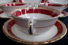 AYNSLEY #3777 RED BAND, BROWN DECOR RIM,  GILT -  SOUP BOWL & SAUCER .....   http://jaapiesfinechinastore.com