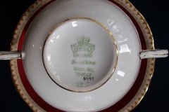 AYNSLEY #3777 RED BAND, BROWN DECOR RIM,  GILT -  SOUP BOWL & SAUCER .....   http://jaapiesfinechinastore.com