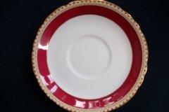 AYNSLEY #3777 RED BAND, BROWN DECOR RIM,  GILT -  SOUP BOWL & SAUCER .....   http://jaapiesfinechinastore.com