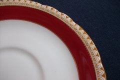 AYNSLEY #3777 RED BAND, BROWN DECOR RIM,  GILT -  SOUP BOWL & SAUCER .....   http://jaapiesfinechinastore.com