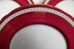 AYNSLEY #7228- RASPBERRY RED BODY, PLAID BAND, SCALLOPED, GILT -  PLAID- SALAD PLATE   .....   http://jaapiesfinechinastore.com