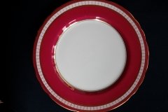 AYNSLEY #7228- RASPBERRY RED BODY, PLAID BAND, SCALLOPED, GILT -  PLAID- SALAD PLATE   .....   http://jaapiesfinechinastore.com