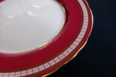 AYNSLEY #7228- RASPBERRY RED BODY, PLAID BAND, SCALLOPED, GILT -  PLAID- SALAD PLATE   .....   http://jaapiesfinechinastore.com