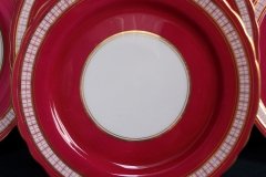 AYNSLEY #7228- RASPBERRY RED BODY, PLAID BAND, SCALLOPED, GILT -  PLAID- SALAD PLATE   .....   http://jaapiesfinechinastore.com