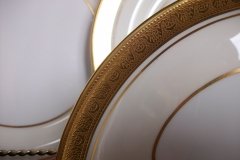 AYNSLEY #7761 CREAM/ ENCRUSTED GOLD BAND-  CRESCENT SALAD PLATE   .....   http://jaapiesfinechinastore.com