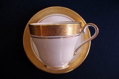 AYNSLEY #7761 CREAM/ ENCRUSTED GOLD BAND- DEMI CUP & SAUCER   .....   http://jaapiesfinechinastore.com