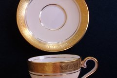 AYNSLEY #7761 CREAM/ ENCRUSTED GOLD BAND- DEMI CUP & SAUCER   .....   http://jaapiesfinechinastore.com