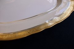 AYNSLEY #7761 CREAM/ ENCRUSTED GOLD BAND-  SERVING PLATTER  13 1/2"   .....   http://jaapiesfinechinastore.com