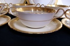 AYNSLEY #7761 CREAM/ ENCRUSTED GOLD BAND- SOUP BOWL & SAUCER  .....   http://jaapiesfinechinastore.com