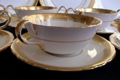 AYNSLEY #7761 CREAM/ ENCRUSTED GOLD BAND- SOUP BOWL & SAUCER  .....   http://jaapiesfinechinastore.com