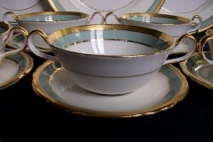 AYNSLEY #7963 BLUE-GRAY, CREAM & WHITE- ENCRUSTED GILT -  SOUP BOWL & SAUCER   .....   http://jaapiesfinechinastore.com