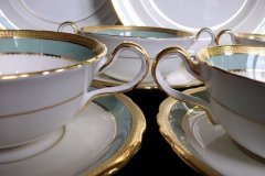 AYNSLEY #7963 BLUE-GRAY, CREAM & WHITE- ENCRUSTED GILT -  SOUP BOWL & SAUCER   .....   http://jaapiesfinechinastore.com