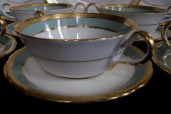 AYNSLEY #7963 BLUE-GRAY, CREAM & WHITE- ENCRUSTED GILT -  SOUP BOWL & SAUCER   .....   http://jaapiesfinechinastore.com