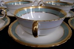 AYNSLEY #7963 BLUE-GRAY, CREAM & WHITE- ENCRUSTED GILT -  SOUP BOWL & SAUCER   .....   http://jaapiesfinechinastore.com