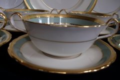 AYNSLEY #7963 BLUE-GRAY, CREAM & WHITE- ENCRUSTED GILT -  SOUP BOWL & SAUCER   .....   http://jaapiesfinechinastore.com