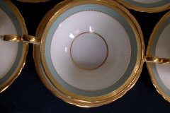 AYNSLEY #7963 BLUE-GRAY, CREAM & WHITE- ENCRUSTED GILT -  SOUP BOWL & SAUCER   .....   http://jaapiesfinechinastore.com