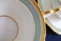 AYNSLEY #7963 BLUE-GRAY, CREAM & WHITE- ENCRUSTED GILT -  SOUP BOWL & SAUCER   .....   http://jaapiesfinechinastore.com