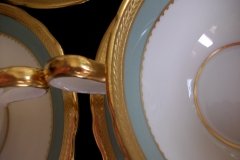 AYNSLEY #7963 BLUE-GRAY, CREAM & WHITE- ENCRUSTED GILT -  SOUP BOWL & SAUCER   .....   http://jaapiesfinechinastore.com