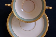 AYNSLEY #7963 BLUE-GRAY, CREAM & WHITE- ENCRUSTED GILT -  SOUP BOWL & SAUCER   .....   http://jaapiesfinechinastore.com