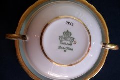 AYNSLEY #7963 BLUE-GRAY, CREAM & WHITE- ENCRUSTED GILT -  SOUP BOWL & SAUCER   .....   http://jaapiesfinechinastore.com