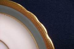 AYNSLEY #7963 BLUE-GRAY, CREAM & WHITE- ENCRUSTED GILT -  SOUP BOWL & SAUCER   .....   http://jaapiesfinechinastore.com