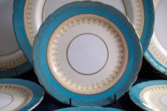AYNSLEY AQUA BLUE #7611- FILIGREE, GOLD SCROLLS-  BREAD & BUTTER PLATE    .....   http://jaapiesfinechinastore.com