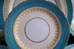 AYNSLEY AQUA BLUE #7611- FILIGREE, GOLD SCROLLS-  BREAD & BUTTER PLATE    .....   http://jaapiesfinechinastore.com