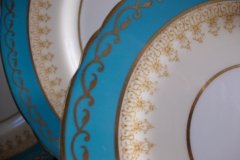 AYNSLEY AQUA BLUE #7611- FILIGREE, GOLD SCROLLS-  BREAD & BUTTER PLATE    .....   http://jaapiesfinechinastore.com