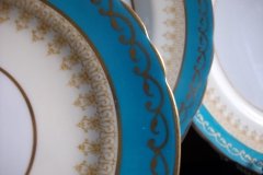 AYNSLEY AQUA BLUE #7611- FILIGREE, GOLD SCROLLS-  BREAD & BUTTER PLATE    .....   http://jaapiesfinechinastore.com
