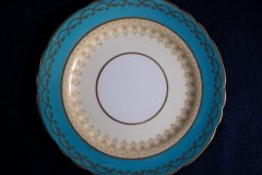 AYNSLEY AQUA BLUE #7611- FILIGREE, GOLD SCROLLS-  BREAD & BUTTER PLATE    .....   http://jaapiesfinechinastore.com