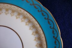 AYNSLEY AQUA BLUE #7611- FILIGREE, GOLD SCROLLS-  BREAD & BUTTER PLATE    .....   http://jaapiesfinechinastore.com