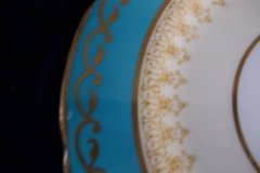 AYNSLEY AQUA BLUE #7611- FILIGREE, GOLD SCROLLS-  BREAD & BUTTER PLATE    .....   http://jaapiesfinechinastore.com
