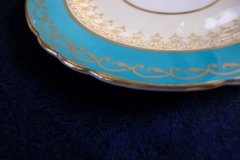 AYNSLEY AQUA BLUE #7611- FILIGREE, GOLD SCROLLS-  BREAD & BUTTER PLATE    .....   http://jaapiesfinechinastore.com