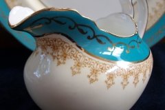 AYNSLEY AQUA BLUE #7611- FILIGREE, GOLD SCROLLS-  CREAMER    .....   http://jaapiesfinechinastore.com