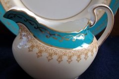AYNSLEY AQUA BLUE #7611- FILIGREE, GOLD SCROLLS-  CREAMER    .....   http://jaapiesfinechinastore.com