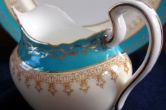 AYNSLEY AQUA BLUE #7611- FILIGREE, GOLD SCROLLS-  CREAMER    .....   http://jaapiesfinechinastore.com