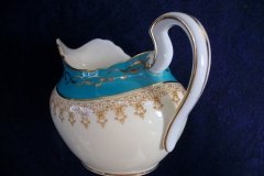 AYNSLEY AQUA BLUE #7611- FILIGREE, GOLD SCROLLS-  CREAMER    .....   http://jaapiesfinechinastore.com