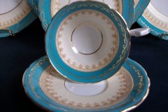 AYNSLEY AQUA BLUE #7611- FILIGREE, GOLD SCROLLS-  CUP & SAUCER   .....   http://jaapiesfinechinastore.com