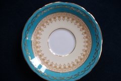 AYNSLEY AQUA BLUE #7611- FILIGREE, GOLD SCROLLS-  CUP & SAUCER   .....   http://jaapiesfinechinastore.com
