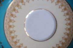 AYNSLEY AQUA BLUE #7611- FILIGREE, GOLD SCROLLS-  CUP & SAUCER   .....   http://jaapiesfinechinastore.com