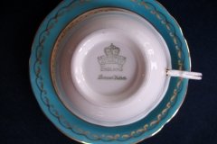 AYNSLEY AQUA BLUE #7611- FILIGREE, GOLD SCROLLS-  CUP & SAUCER   .....   http://jaapiesfinechinastore.com