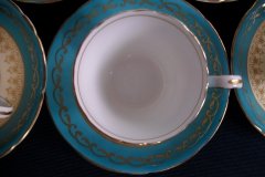 AYNSLEY AQUA BLUE #7611- FILIGREE, GOLD SCROLLS- DEMI CUP & SAUCER   .....   http://jaapiesfinechinastore.com